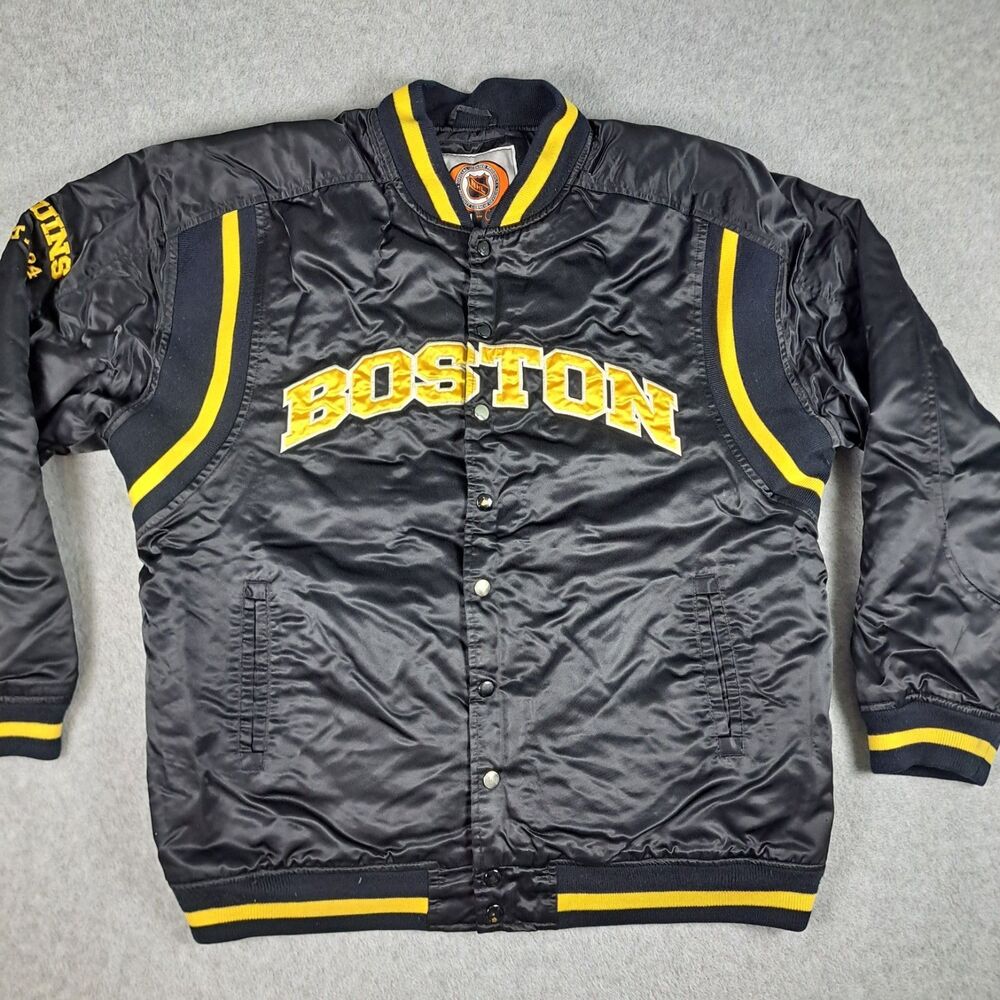 Vtg Boston Bruins G-III & Carl Banks Satin Bomber Jacket Mens L NHL Snap Up - Picture 3 of 16